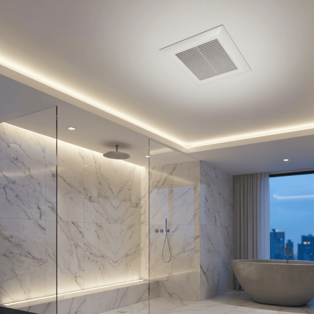 Bright modern bathroom with ceiling ventilation